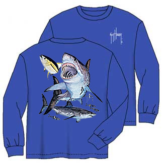 Guy Harvey Youth - Great White Long Sleeve T-Shirt in Blue
