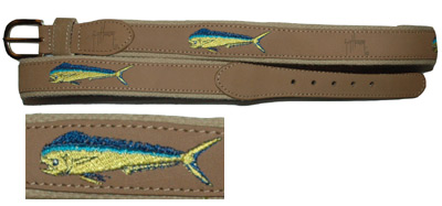 Guy Harvey - Bull Dolphin Leather Belt in Khaki