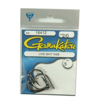 Gamakatsu 18412 Size 2//0 Live Bait Fishing Hooks Qty 5
