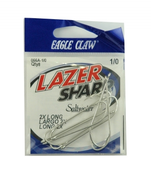 Eagle Claw - Lazer Sharp 2X Long Hooks, Size 1/0 - 8 pack - $2.95 - 066A-10  