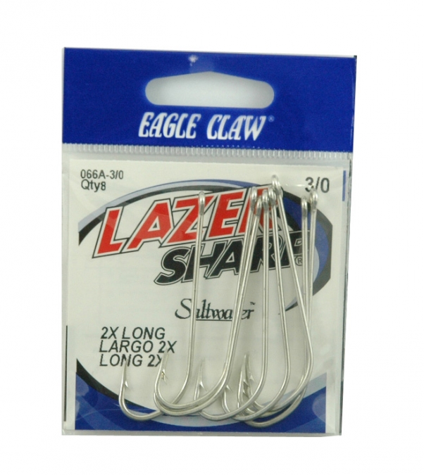 Eagle Claw - Lazer Sharp 2X Long Hooks, Size 3/0 - 8 pack - $2.95 - 066A-30  