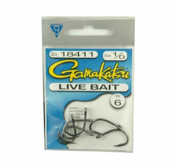 Gamakatsu - Live Bait Hook - Size 1/0, 6 pack - $2.95 - 18411