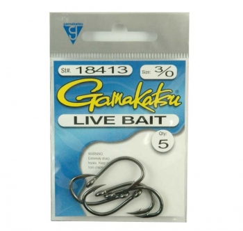 Gamakatsu - Live Bait Hook - Size 3/0, 5 pack - $2.95 - 18413 