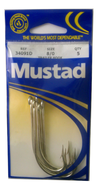 Mustad - 34091D O'Shaughnessy hooks - Size 8/0, 5 pack - $1.95 - 34091D-80  