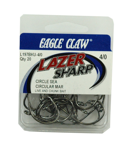 Eagle Claw - Lazer Sharp Circle Hooks, Size 4/0 - 20 pack - $7.95 -  L197BKU-40 